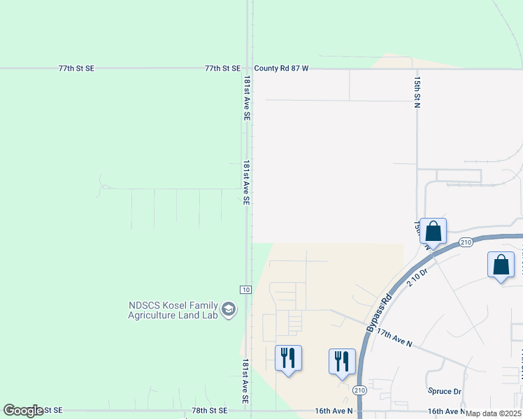 map of restaurants, bars, coffee shops, grocery stores, and more near 7738 181st Avenue Southeast in Wahpeton
