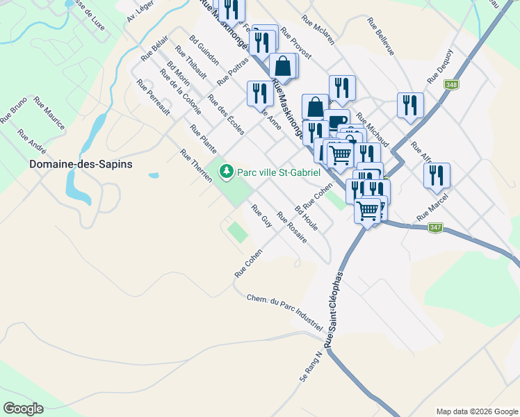 map of restaurants, bars, coffee shops, grocery stores, and more near 29 Rue Guy in Saint-Gabriel-de-Brandon