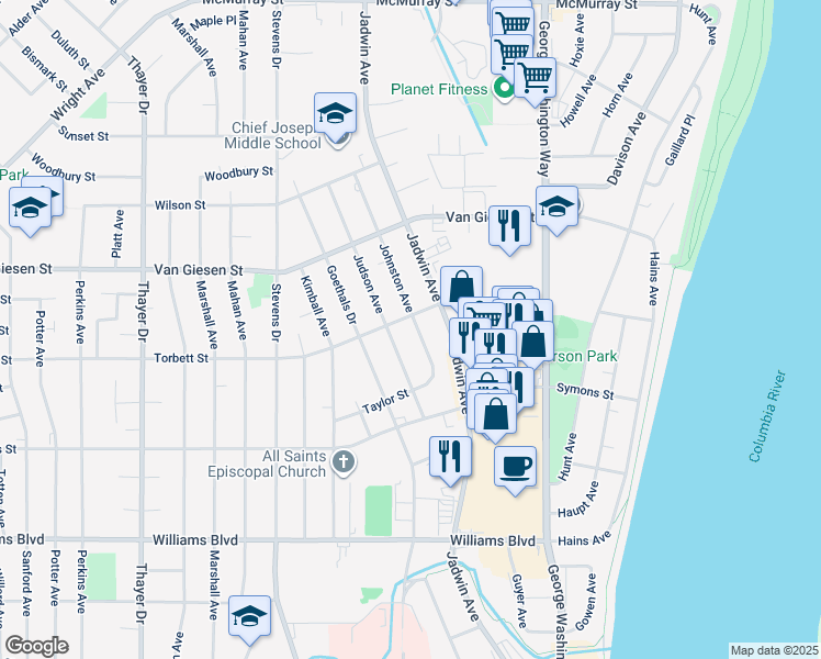 map of restaurants, bars, coffee shops, grocery stores, and more near 507 Torbett Street in Richland