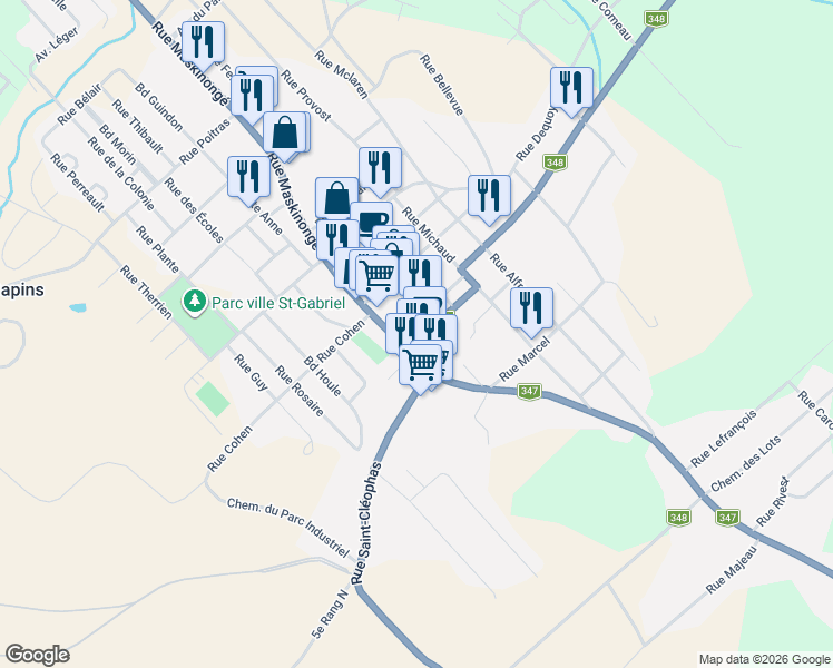 map of restaurants, bars, coffee shops, grocery stores, and more near 125 Rue Saint Georges in Saint-Gabriel