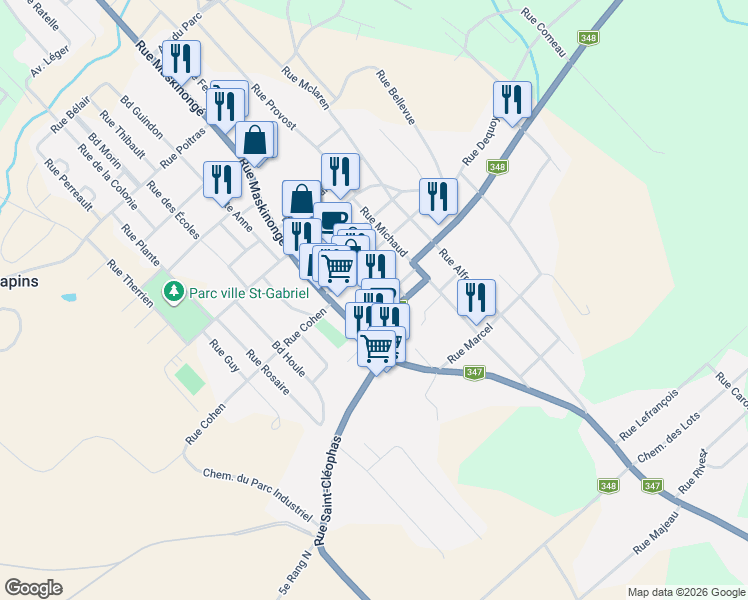 map of restaurants, bars, coffee shops, grocery stores, and more near 137 Rue Beausoleil in Saint-Gabriel-de-Brandon