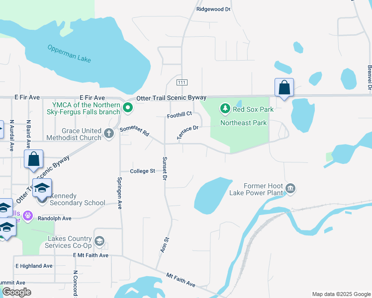 map of restaurants, bars, coffee shops, grocery stores, and more near 918 North Dahl Street in Fergus Falls