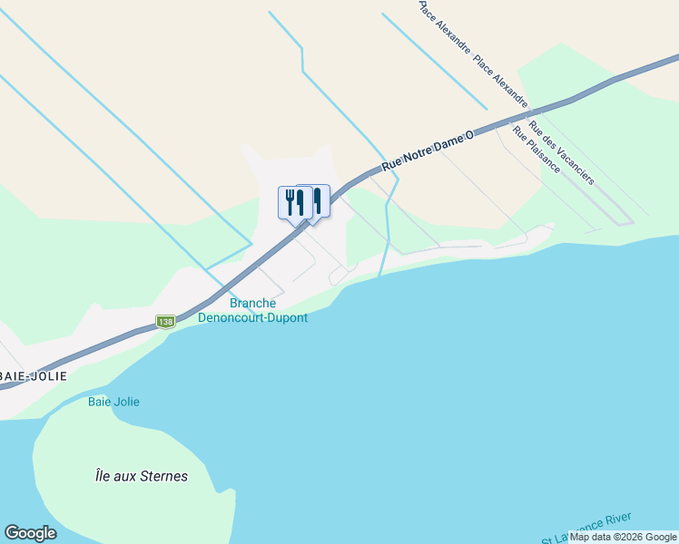 map of restaurants, bars, coffee shops, grocery stores, and more near 143 Chemin des Battures in Trois-Rivières