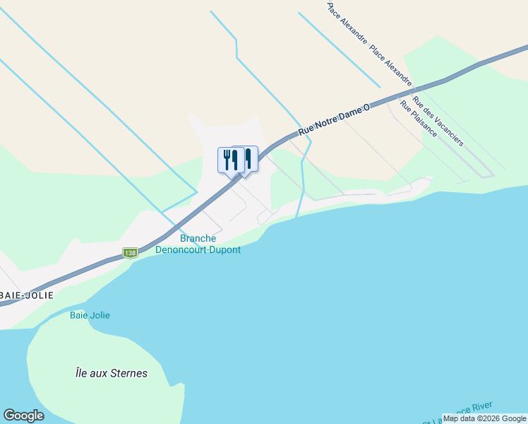 map of restaurants, bars, coffee shops, grocery stores, and more near 143 Chemin des Battures in Trois-Rivières