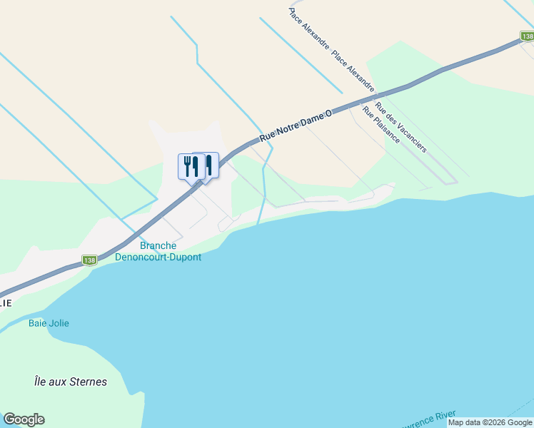 map of restaurants, bars, coffee shops, grocery stores, and more near 8825 Chemin Denys Baron in Trois-Rivières