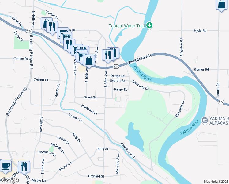 map of restaurants, bars, coffee shops, grocery stores, and more near 3695 Fargo Street in Richland