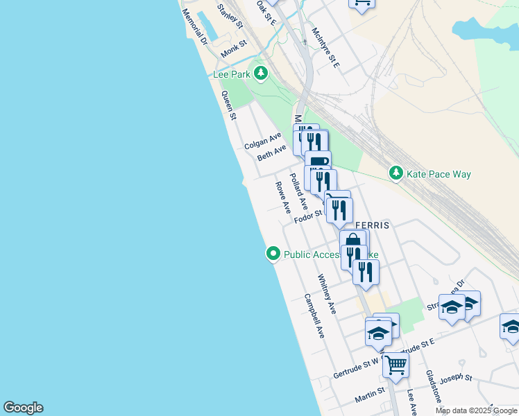 map of restaurants, bars, coffee shops, grocery stores, and more near 15 Shore Acres Boulevard in North Bay