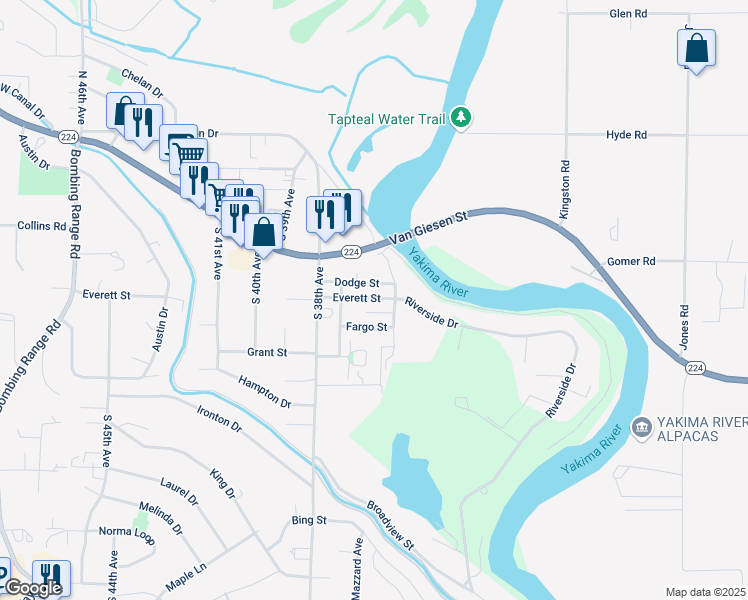 map of restaurants, bars, coffee shops, grocery stores, and more near 3503-3509 Dodge Street in West Richland
