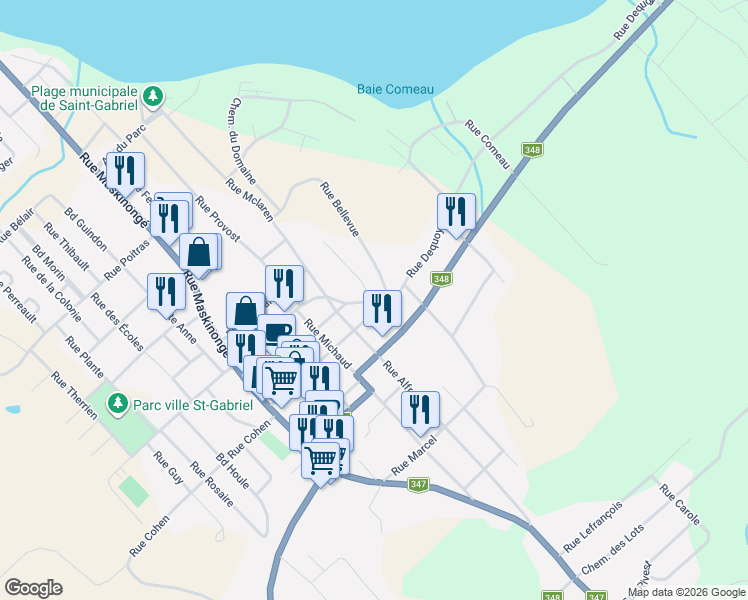 map of restaurants, bars, coffee shops, grocery stores, and more near 263 Rue Dequoy in Saint-Gabriel-de-Brandon