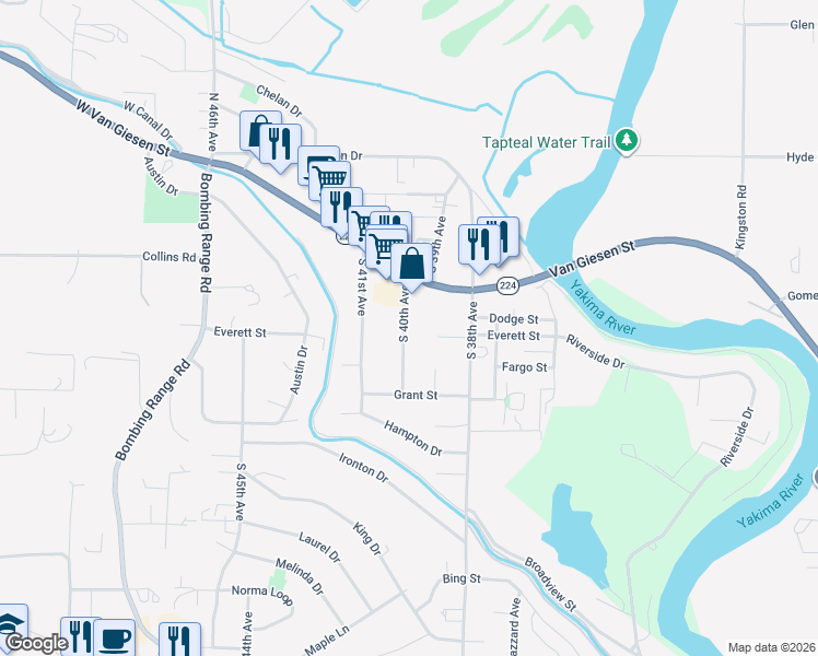 map of restaurants, bars, coffee shops, grocery stores, and more near 519 South 40th Avenue in West Richland