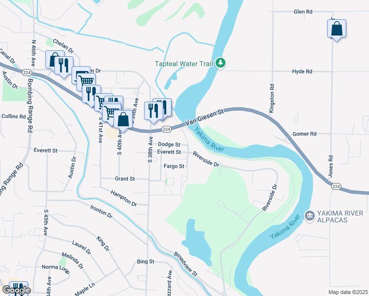 map of restaurants, bars, coffee shops, grocery stores, and more near 3503 Dodge Street in West Richland
