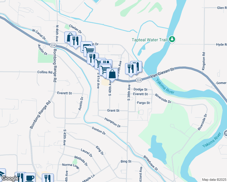 map of restaurants, bars, coffee shops, grocery stores, and more near 531 South 38th Avenue in West Richland
