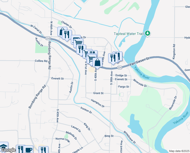 map of restaurants, bars, coffee shops, grocery stores, and more near 519 S 40th Ave in West Richland