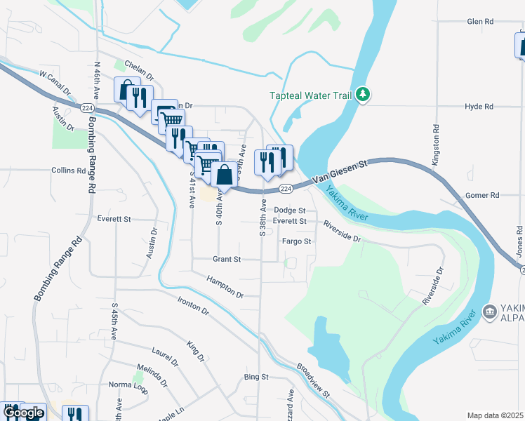 map of restaurants, bars, coffee shops, grocery stores, and more near 482 S 38th Ave in West Richland