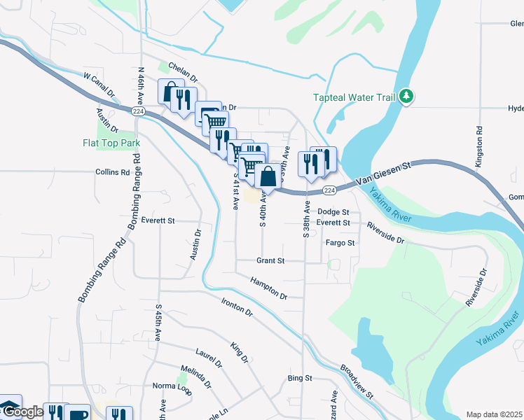 map of restaurants, bars, coffee shops, grocery stores, and more near 519 South 40th Avenue in West Richland