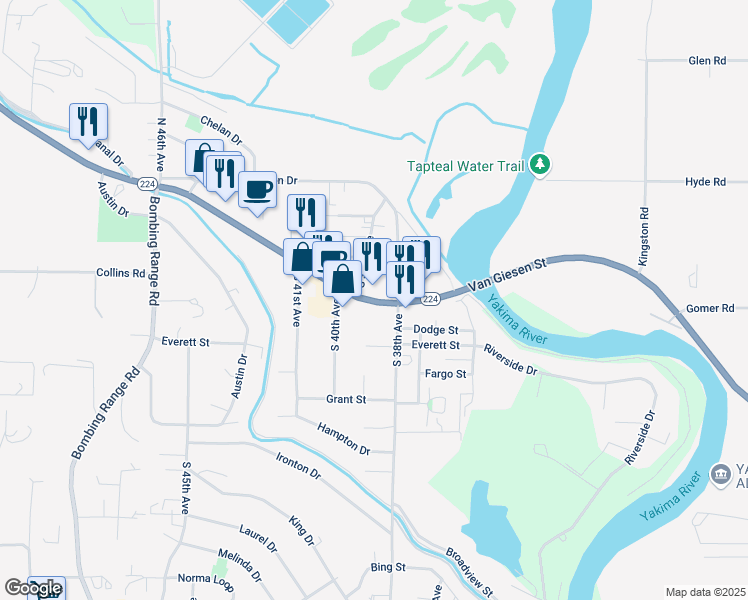 map of restaurants, bars, coffee shops, grocery stores, and more near 298 South 39th Avenue in West Richland