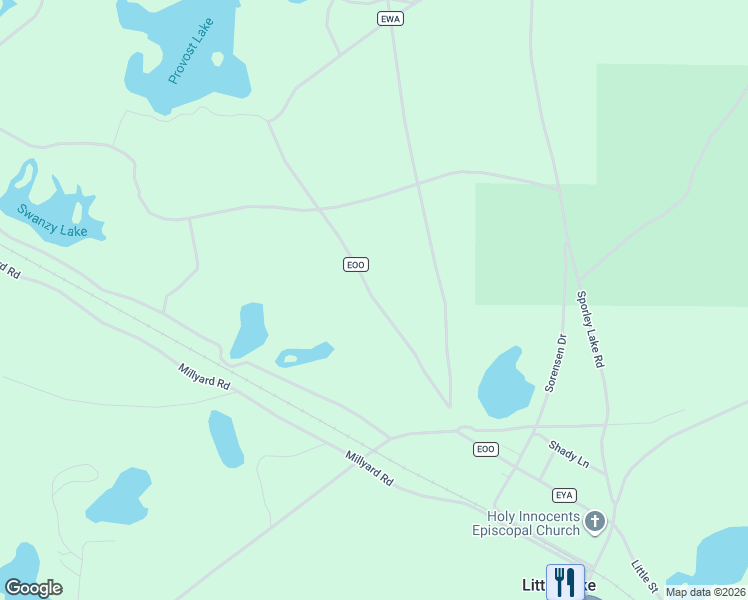 map of restaurants, bars, coffee shops, grocery stores, and more near County Road EOO in Marquette County