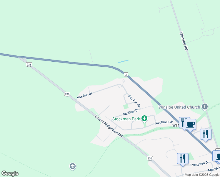 map of restaurants, bars, coffee shops, grocery stores, and more near 26 Fox Run Drive in Charlottetown