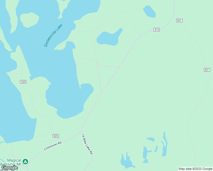 map of restaurants, bars, coffee shops, grocery stores, and more near 16 Mile Lake Road in Munising