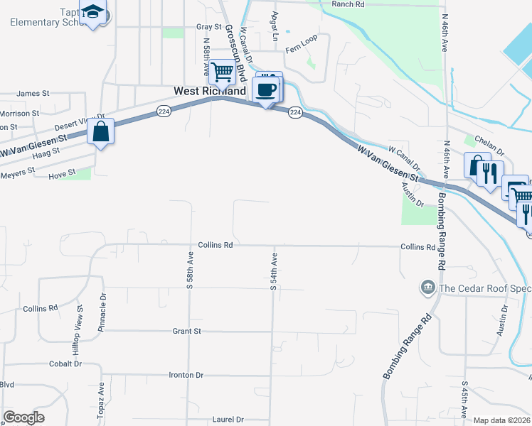 map of restaurants, bars, coffee shops, grocery stores, and more near 5375 Astoria Road in West Richland