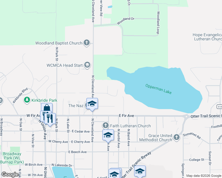 map of restaurants, bars, coffee shops, grocery stores, and more near 1507 Viking Court in Fergus Falls