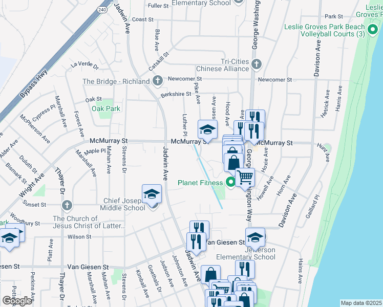 map of restaurants, bars, coffee shops, grocery stores, and more near 651 McMurray Street in Richland