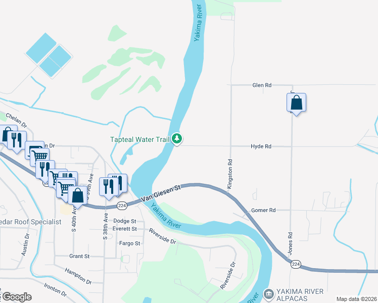 map of restaurants, bars, coffee shops, grocery stores, and more near 3066 Hyde Road in Richland