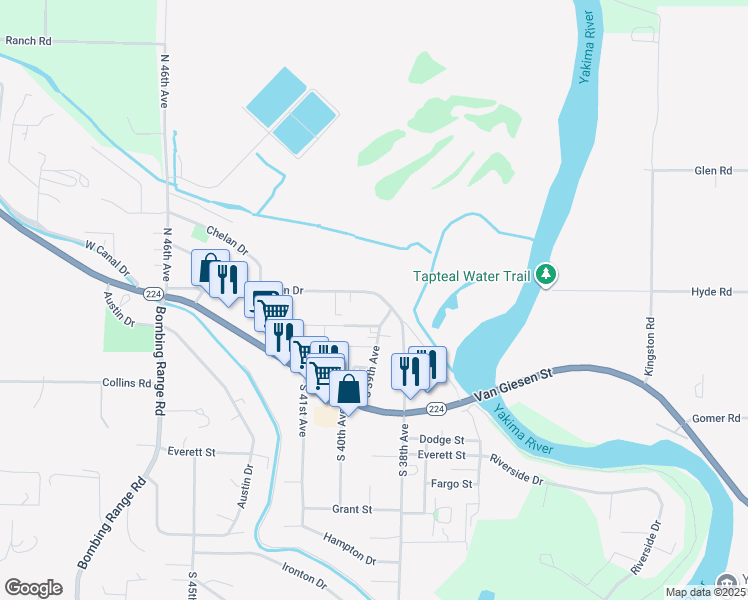 map of restaurants, bars, coffee shops, grocery stores, and more near 3901 Fallon Drive in West Richland