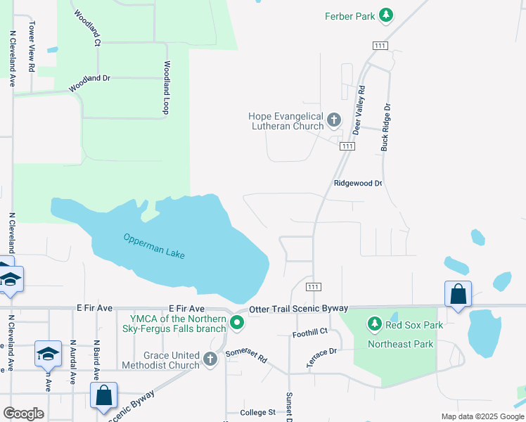 map of restaurants, bars, coffee shops, grocery stores, and more near 1016 Stony Brook Manor in Fergus Falls