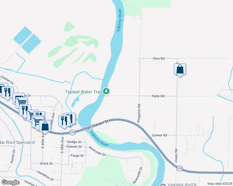 map of restaurants, bars, coffee shops, grocery stores, and more near 3066 Hyde Road in Richland