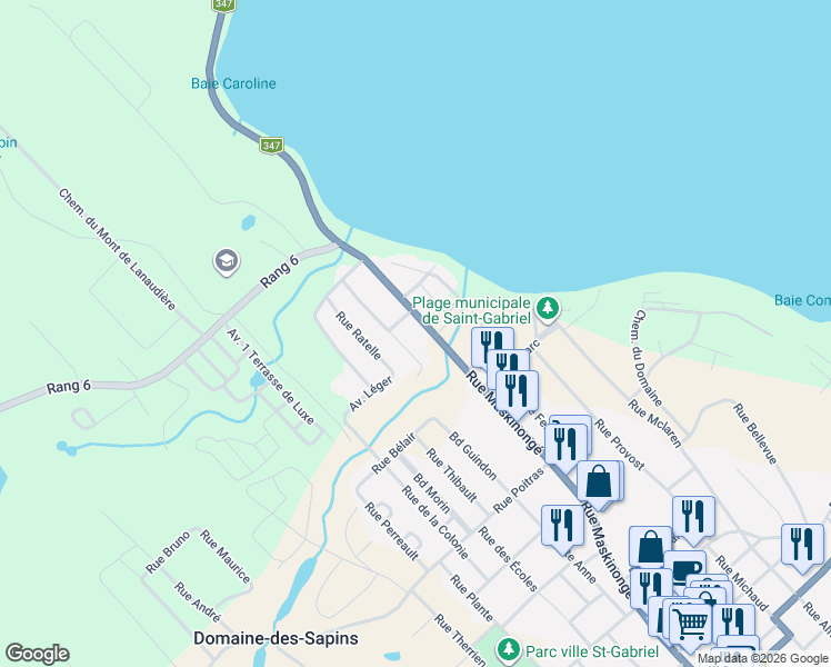map of restaurants, bars, coffee shops, grocery stores, and more near 376 Rue Maskinongé in Saint-Gabriel-de-Brandon