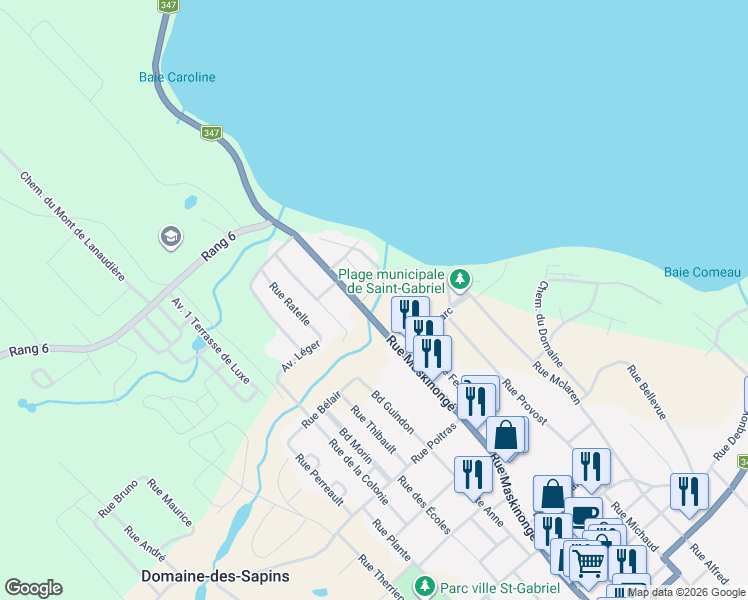 map of restaurants, bars, coffee shops, grocery stores, and more near 351 Rue Nadeau in Saint-Gabriel-de-Brandon