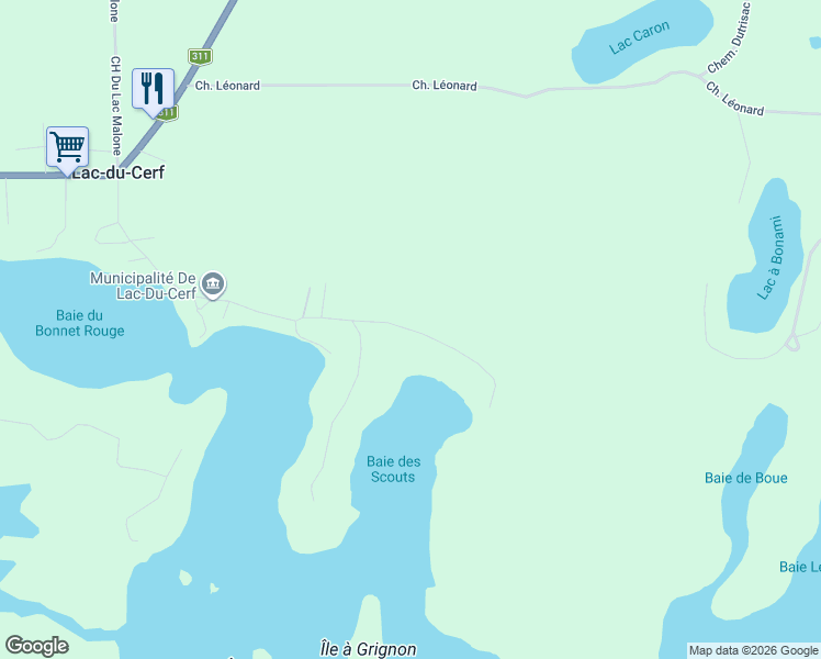 map of restaurants, bars, coffee shops, grocery stores, and more near Chemin Dumouchel in Laurentides