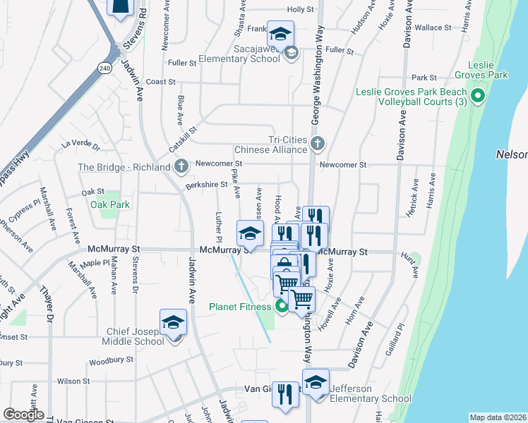 map of restaurants, bars, coffee shops, grocery stores, and more near 1918 Lassen Avenue in Richland