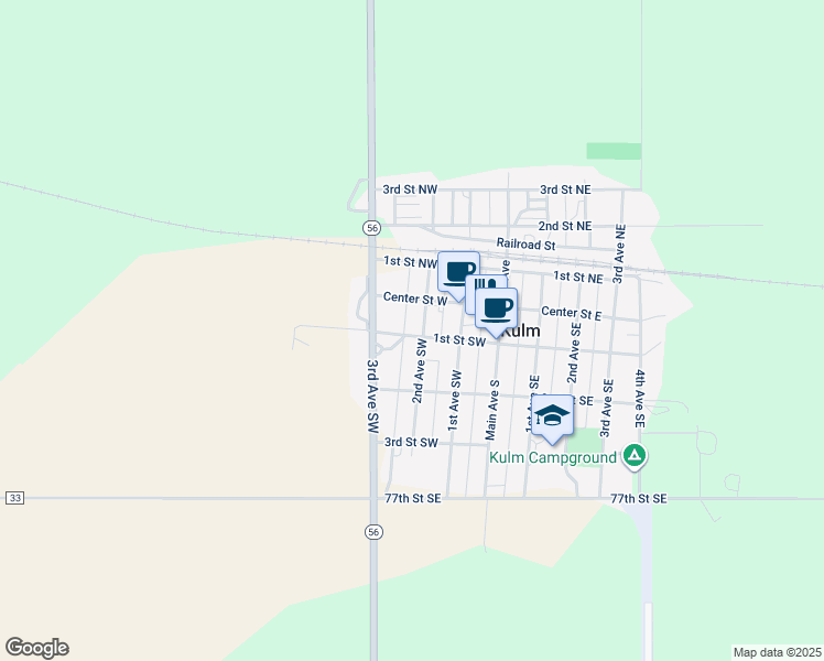 map of restaurants, bars, coffee shops, grocery stores, and more near 1-99 2nd Avenue Southwest in Kulm