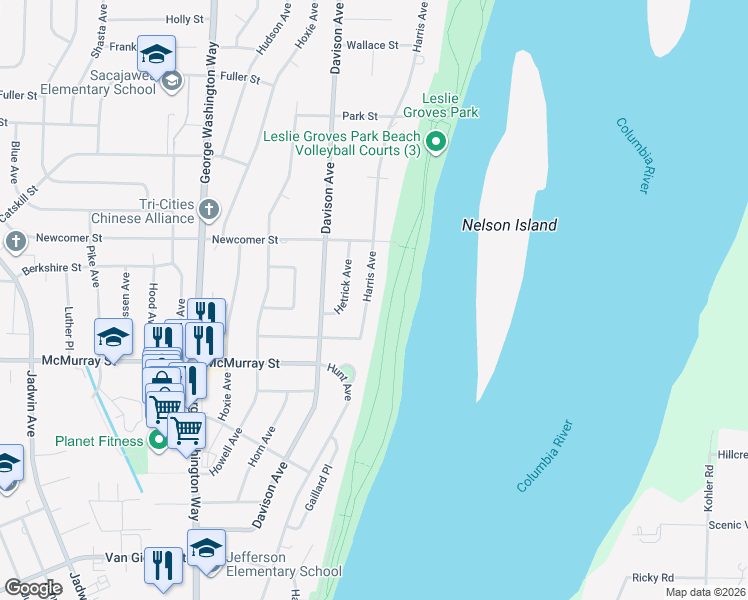 map of restaurants, bars, coffee shops, grocery stores, and more near 1932 Harris Avenue in Richland