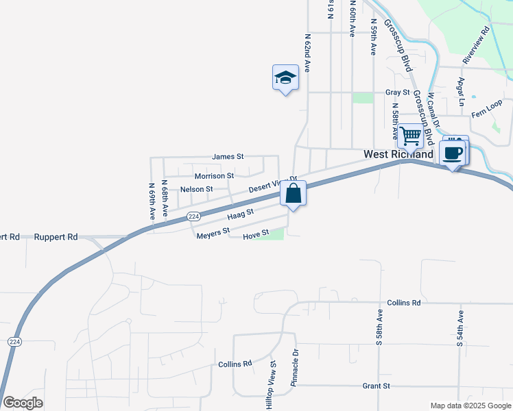 map of restaurants, bars, coffee shops, grocery stores, and more near 6306 Haag Street in West Richland