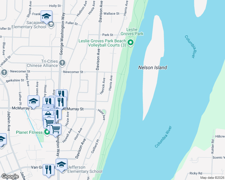 map of restaurants, bars, coffee shops, grocery stores, and more near 1932 Harris Avenue in Richland