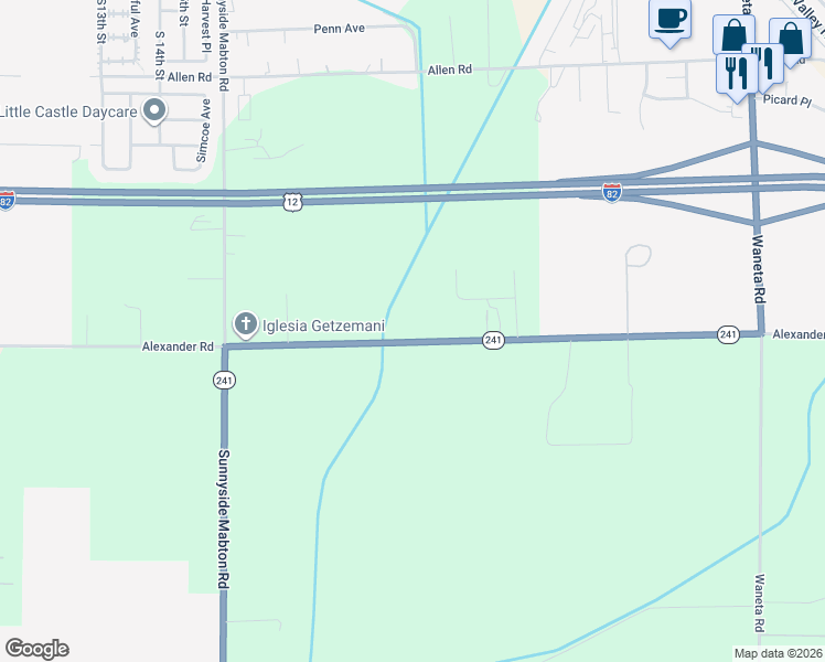 map of restaurants, bars, coffee shops, grocery stores, and more near 1542 Alexander Rd in Sunnyside
