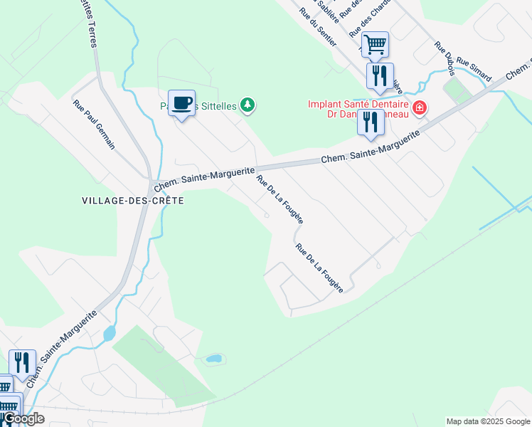 map of restaurants, bars, coffee shops, grocery stores, and more near 130 Rue des Muguets in Trois-Rivières