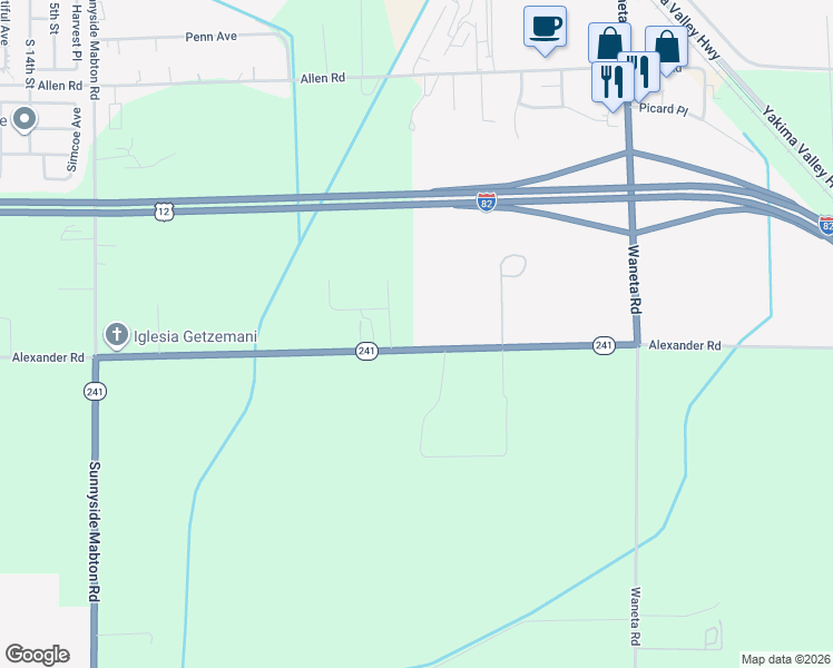 map of restaurants, bars, coffee shops, grocery stores, and more near 1621 Alexander Road in Sunnyside