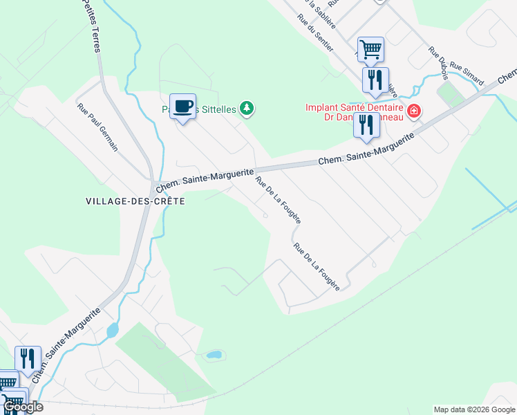 map of restaurants, bars, coffee shops, grocery stores, and more near 130 Rue des Muguets in Trois-Rivières