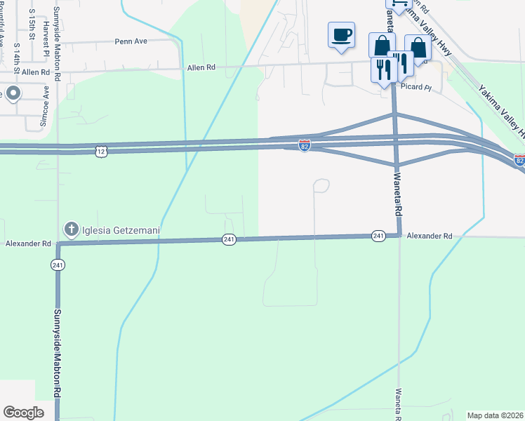 map of restaurants, bars, coffee shops, grocery stores, and more near 1621 Alexander Rd in Sunnyside
