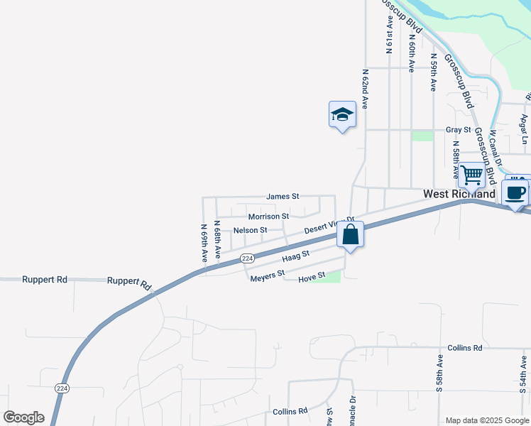 map of restaurants, bars, coffee shops, grocery stores, and more near 6506 Morrison Street in West Richland