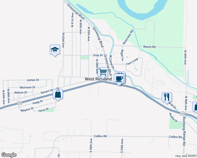 map of restaurants, bars, coffee shops, grocery stores, and more near in West Richland