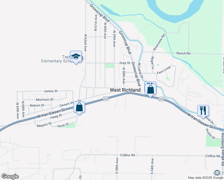 map of restaurants, bars, coffee shops, grocery stores, and more near 464 North 60th Avenue in West Richland