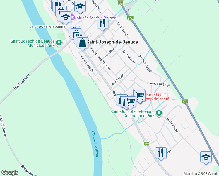 map of restaurants, bars, coffee shops, grocery stores, and more near 938 Avenue du Palais in Saint-Joseph-de-Beauce