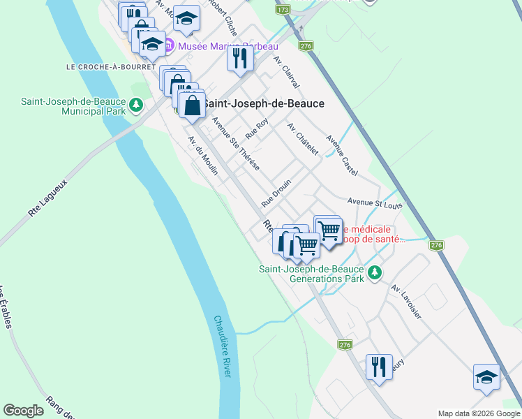 map of restaurants, bars, coffee shops, grocery stores, and more near 937 Avenue du Palais in Saint-Joseph-de-Beauce
