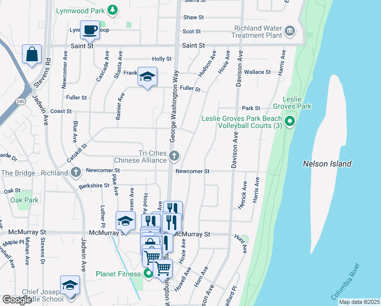 map of restaurants, bars, coffee shops, grocery stores, and more near 2018 Hoxie Avenue in Richland