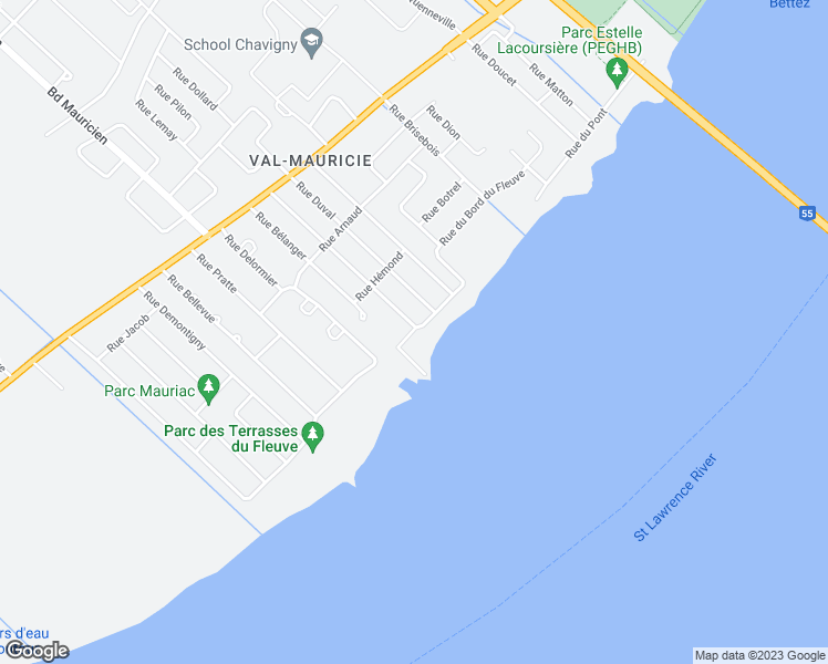 map of restaurants, bars, coffee shops, grocery stores, and more near 7633 Rue du Bord-du-Fleuve in Trois-Rivières